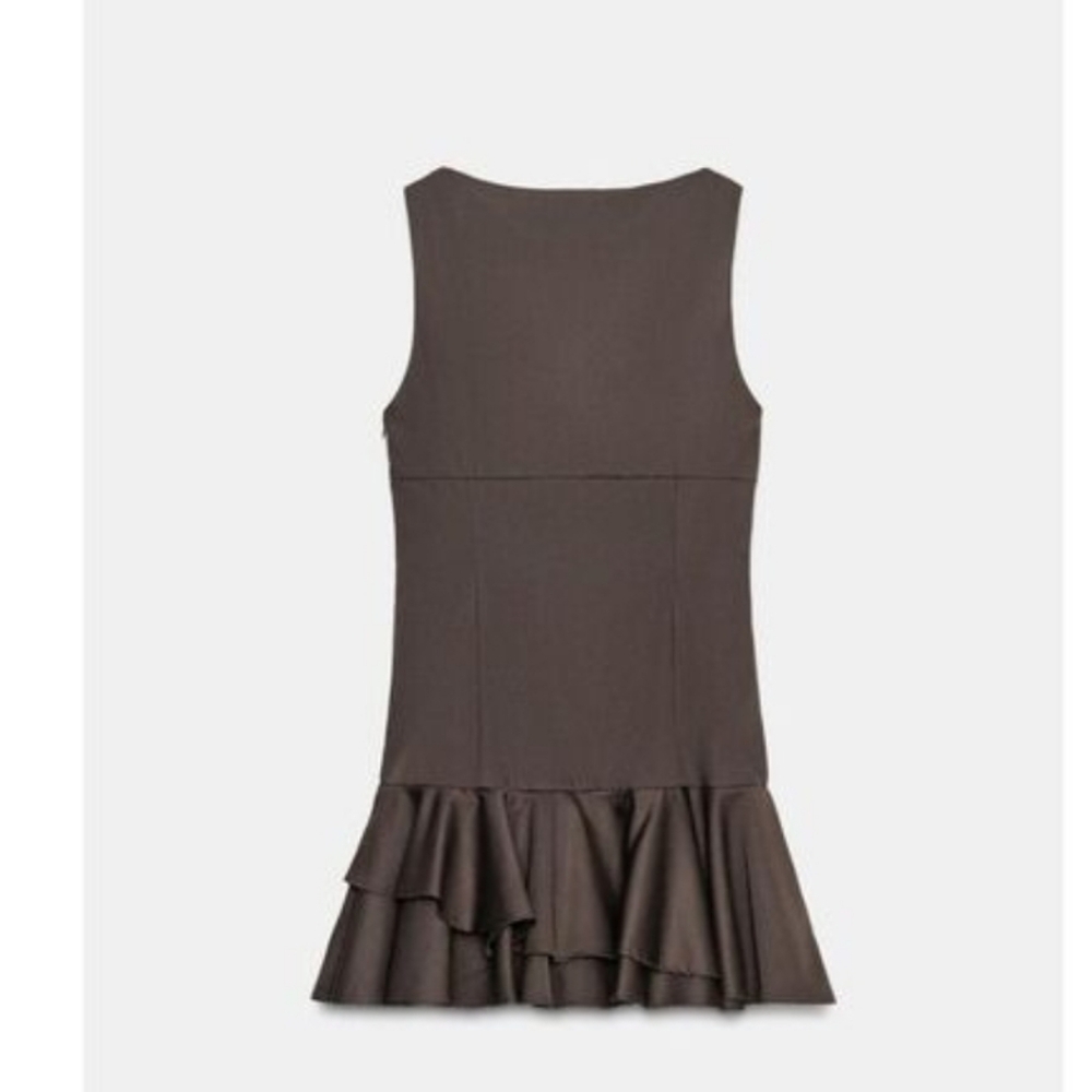 ZARA NWT Short Ruffled Dress in Chocolate Brown Size M - Picture 12 of 16